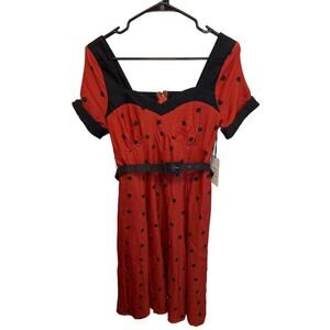 Unique Vintage Red and Black Short Sleeve Midi Length Retro Style Dress Size S/M